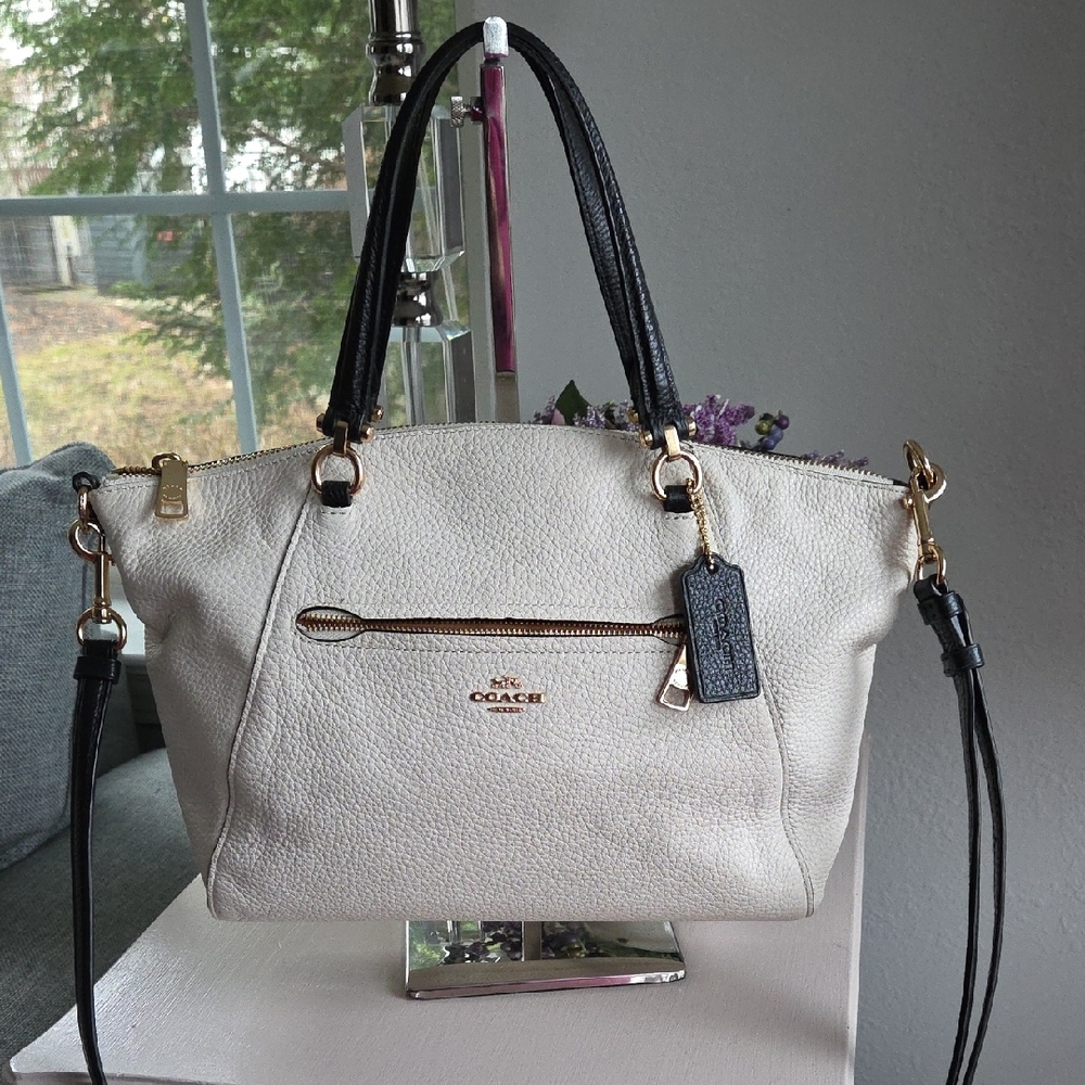 COACH Chalk & Black Prairie Leather Crossbody Bag - Picture 2 of 14